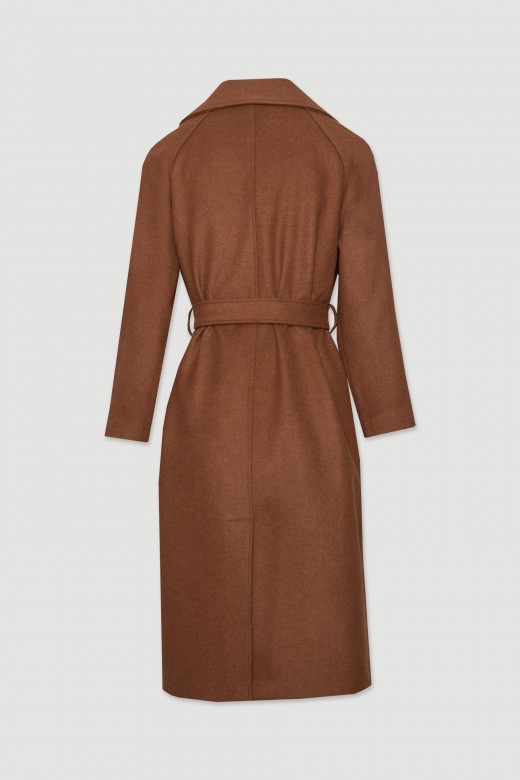 Long wool coat with wrap closure