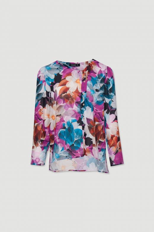 Tnica floral com decote assimtrico