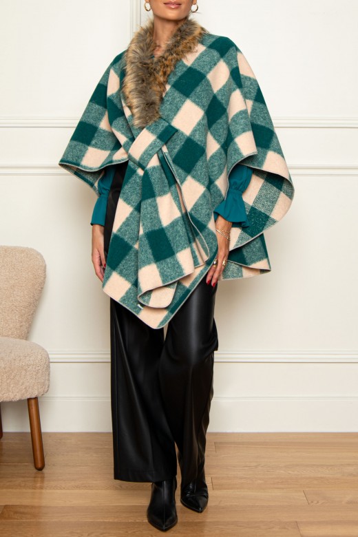 Checked woolen cape