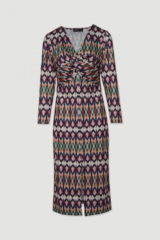 Midi knit dress with pattern