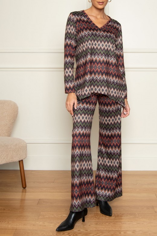 Wide-leg knit pants with pattern