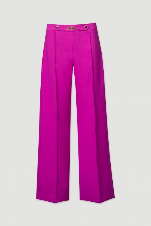Wide-leg pants with metallic embellishment on the front