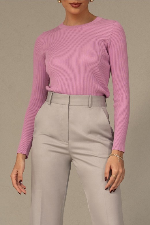 Ribbed knit sweater, side button detail