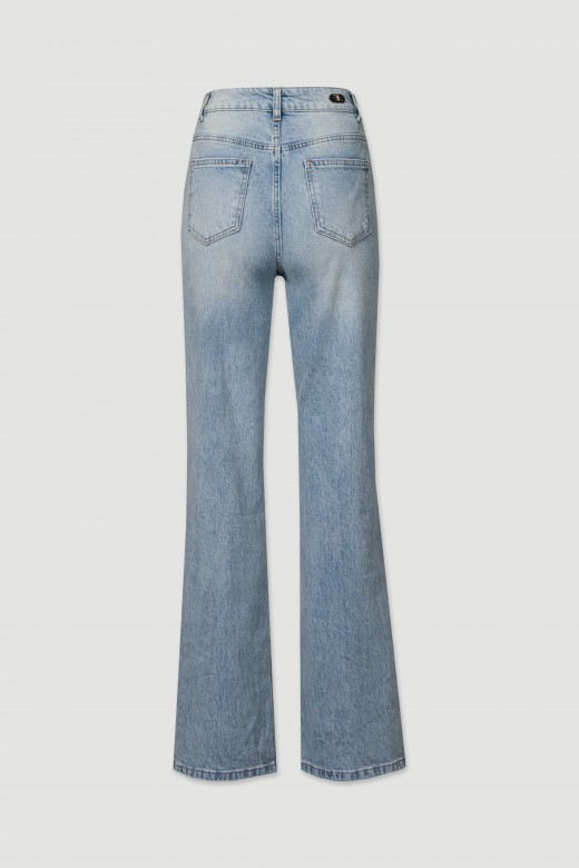 Wide leg jeans with frayed effect