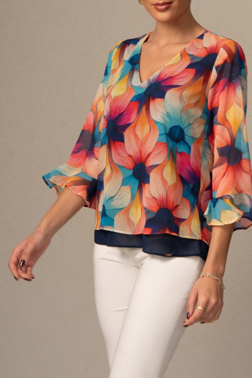 Flowy tunic in double fabric with pattern