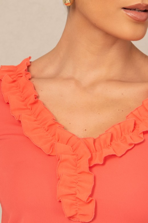 Sweater with ruffle detail on the neckline