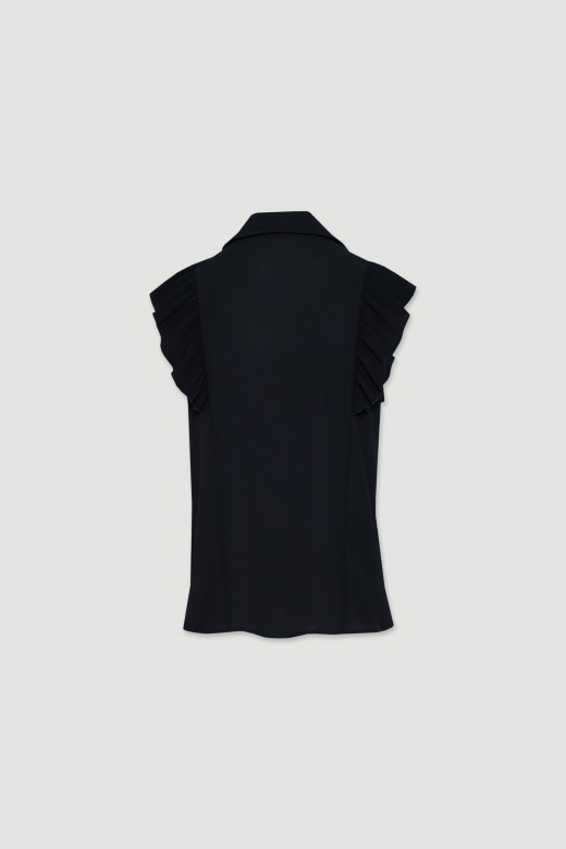 Blouse with frill in ribbed fabric