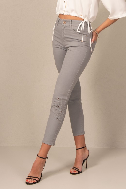Twill trousers with embroidered detail