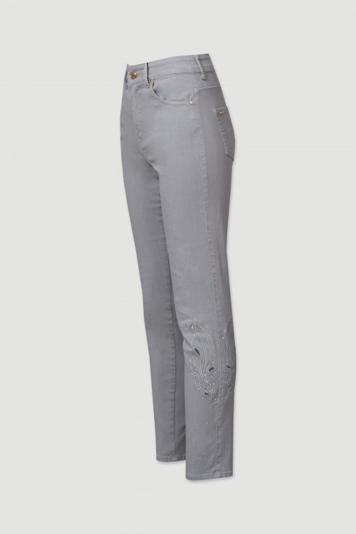 Twill trousers with embroidered detail