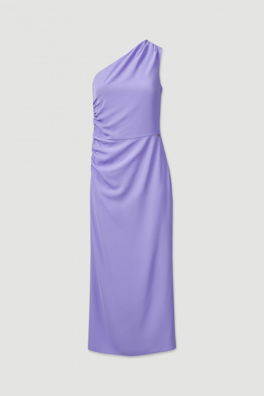 Midi dress with asymmetrical neckline