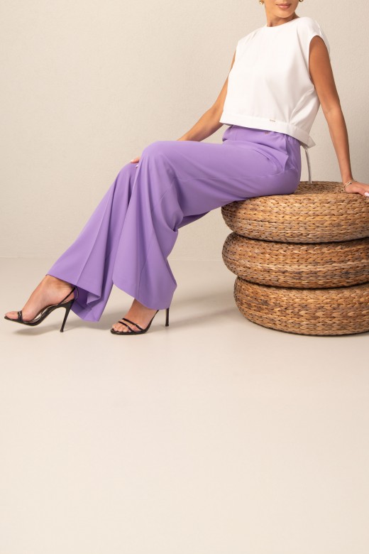 Wide leg pants with elastic belt at the back