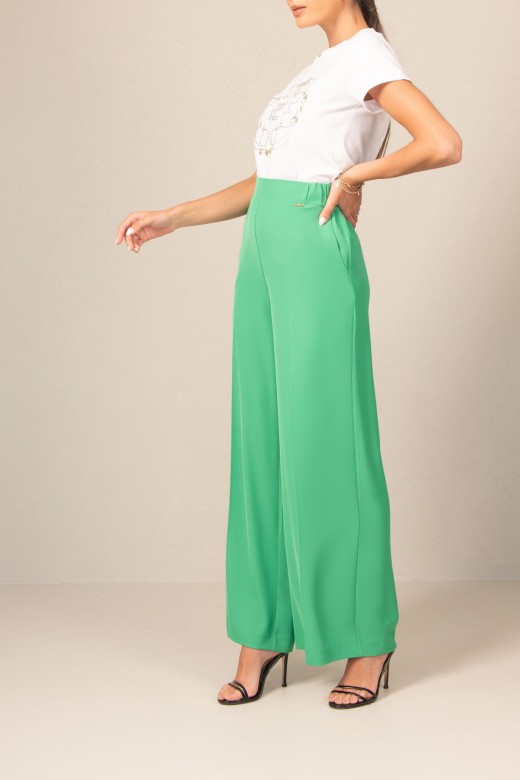 Wide leg pants with elastic belt at the back
