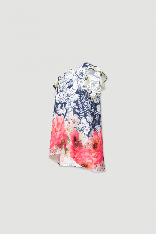 Printed top with frill sleev