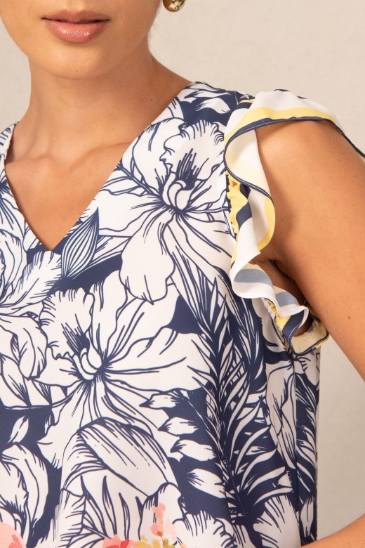 Printed top with frill sleev