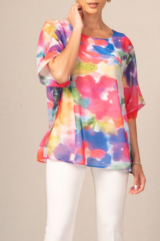 Flowy tunic with transparent printed fabric