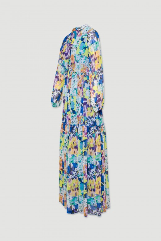 Floral pattern dress with adjustable waist