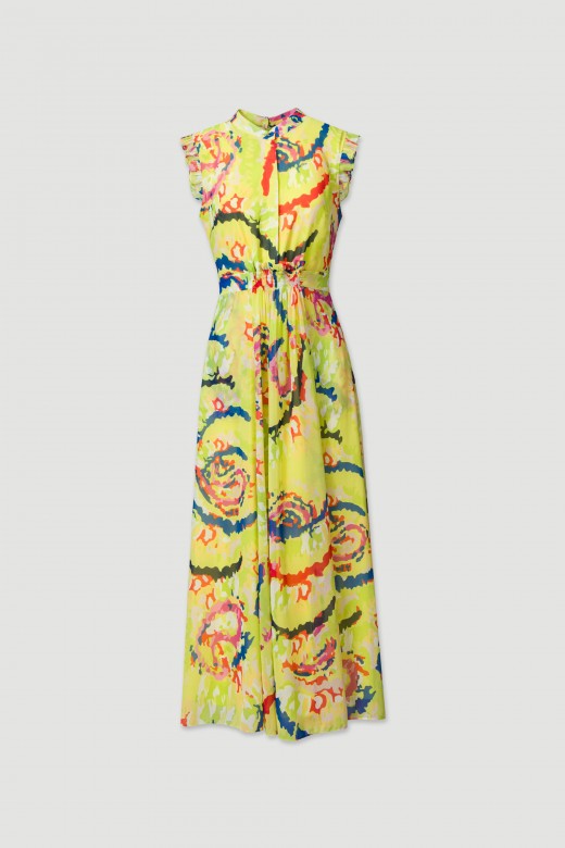Midi printed dress with ruffle detail