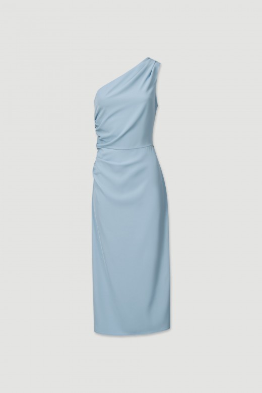Midi dress with asymmetrical neckline