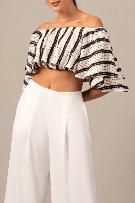 Crop top in striped lace fabric
