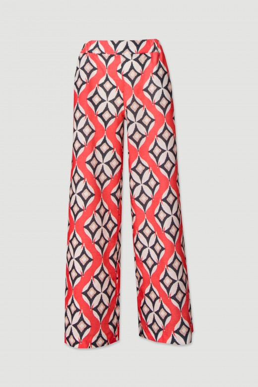 Wide-leg pants with geometric pattern