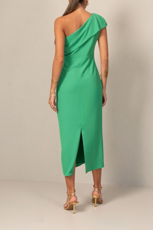 Midi dress with asymmetrical neckline