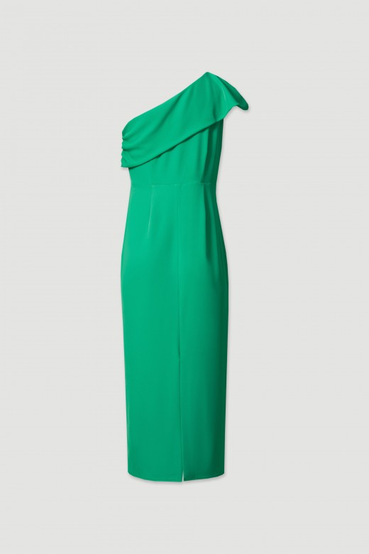 Midi dress with asymmetrical neckline