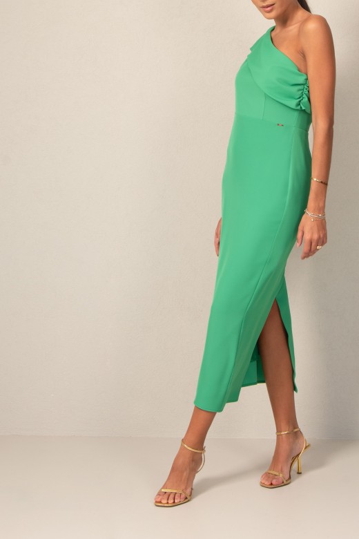 Midi dress with asymmetrical neckline