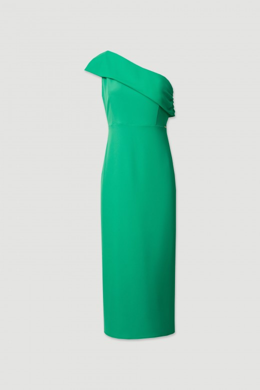 Midi dress with asymmetrical neckline