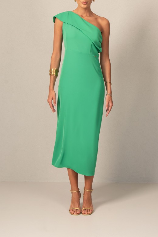 Midi dress with asymmetrical neckline