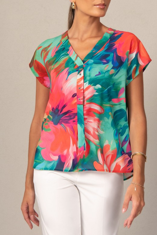 Flowy printed tunic with short sleeves