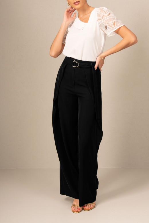 Wide leg pants with double fabric