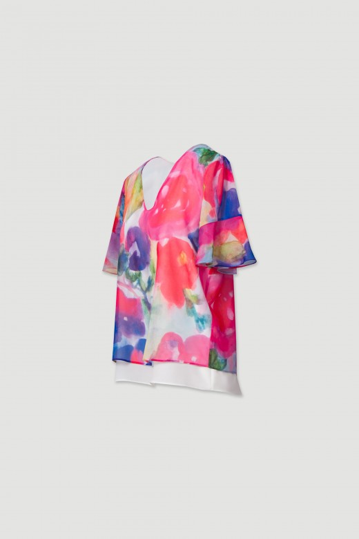 Printed fluid tunic with double fabric
