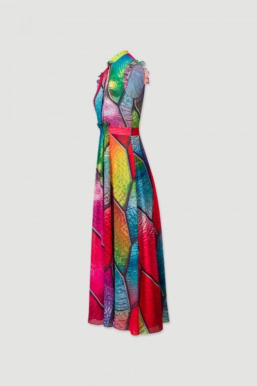Printed midi dress with ruffle sleeves
