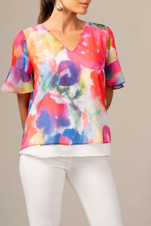 Printed fluid tunic with double fabric
