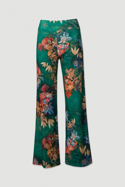 Wide-leg pants in printed knit fabric