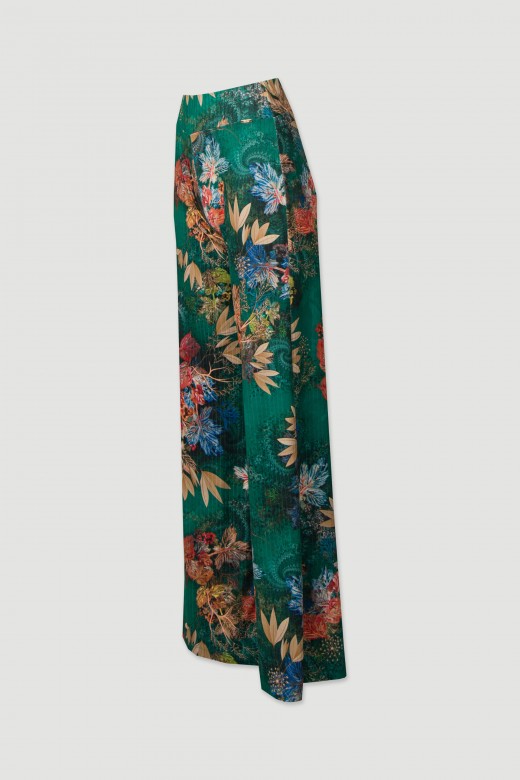 Wide-leg pants in printed knit fabric