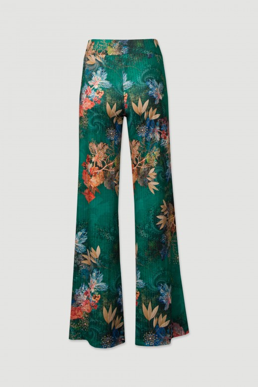 Wide-leg pants in printed knit fabric