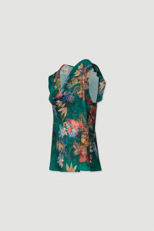 Printed tunic with draped neckline