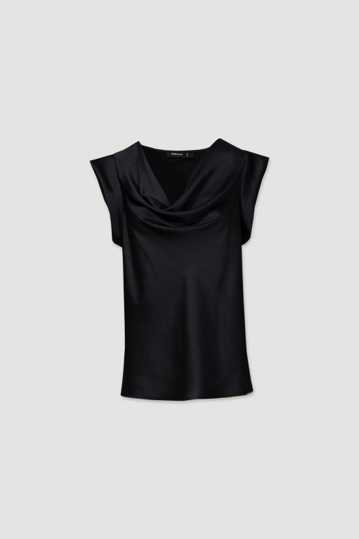 Satin tunic with draped neckline