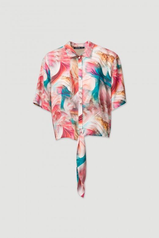 Printed blouse with front knot