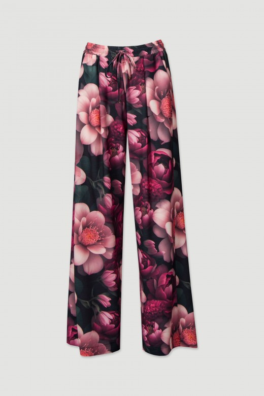 Printed pants with elastic belt