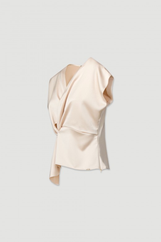 Satin tunic with wrap neckline