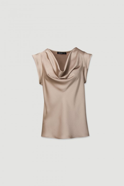 Satin tunic with draped neckline