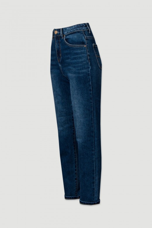 High-waisted straight-leg jeans