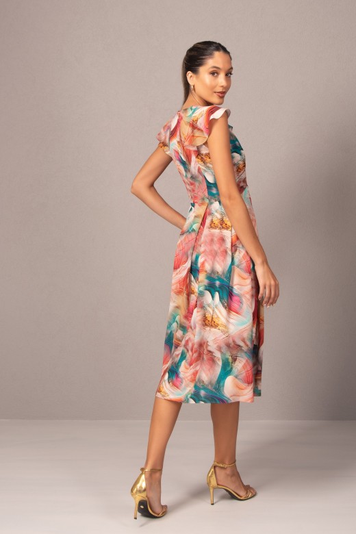 Printed dress with short ruffled sleeves