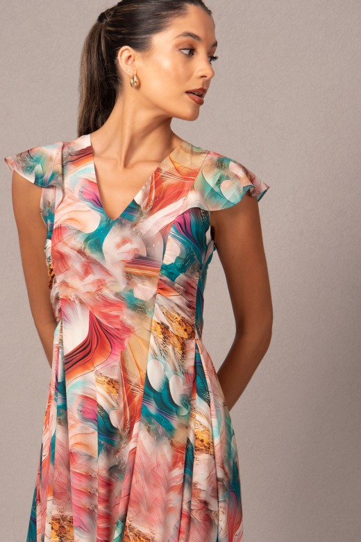 Printed dress with short ruffled sleeves