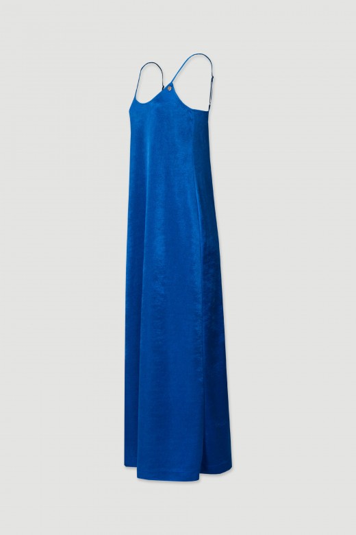 Long dress in shiny knit fabric