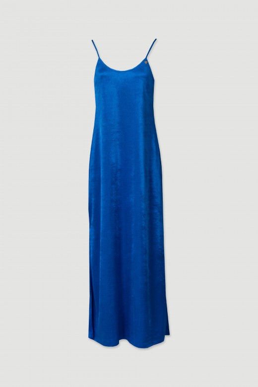 Long dress in shiny knit fabric