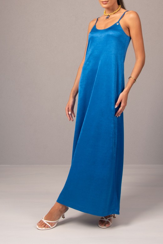 Long dress in shiny knit fabric