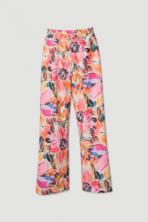 Printed culotte pants with elastic belt